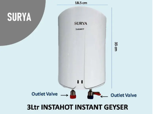 SURYA INSTA HOT 3 L Instant Water Geyser  (White) + Free 9 Watt LED Bulb